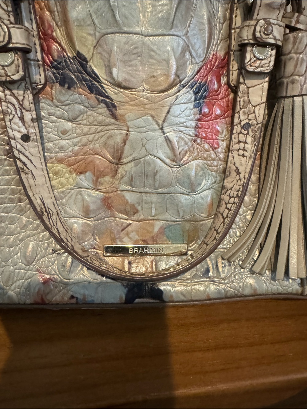 Brahmin Neutral Croc-Embossed Tote with Multicolor Painted Accent - Picture 3 of 7